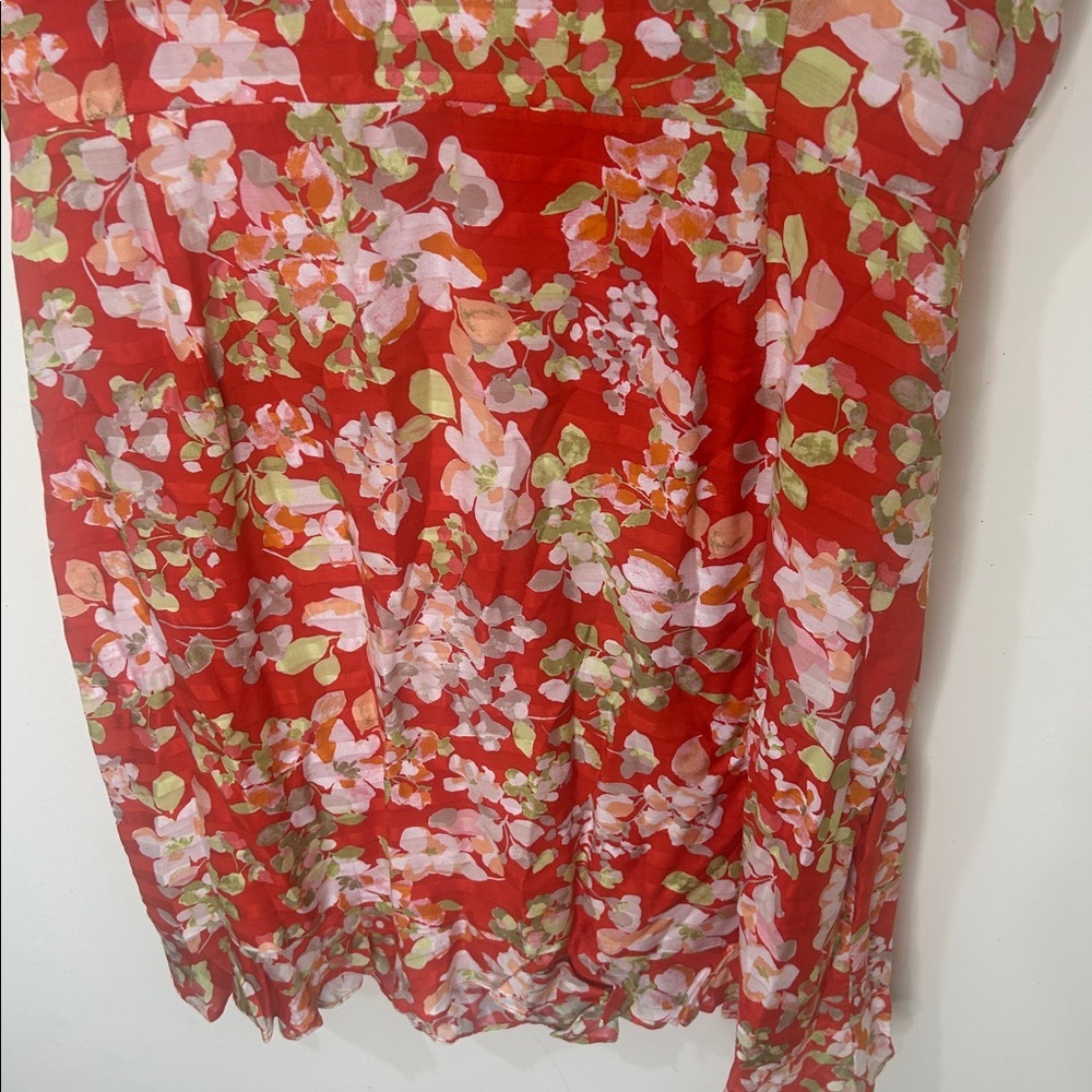 J. JILL Floral Short Sleeve True Wrap Dress in Papaya Red Rayon Size Large - Picture 15 of 16